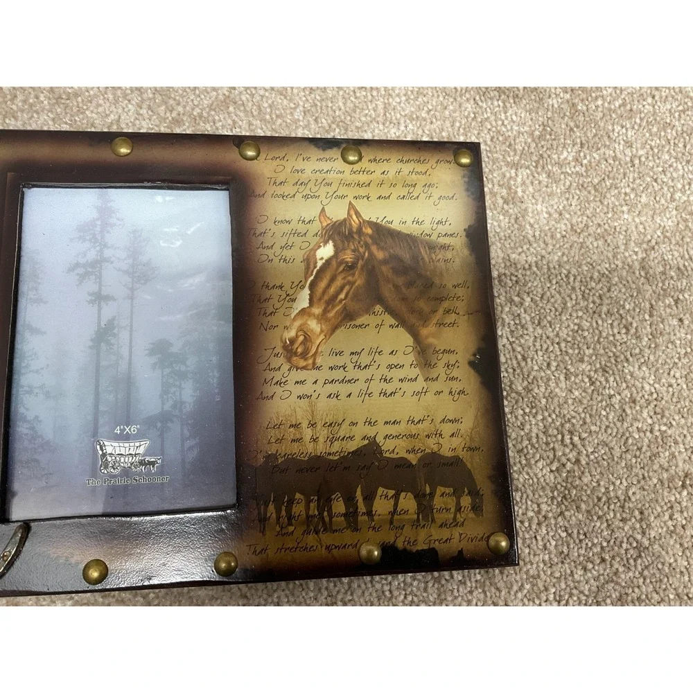 The Prarie Schooner Horse‎ Picture Frame With Prayer Detailed Holds 4x6 Picture